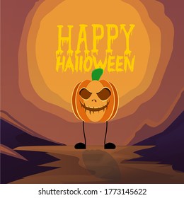 Happy Halloween banner or party invitation background with night clouds and pumpkins. Vector illustration. Vector set of  party invitations. Kids Costume.Template for advertising brochure.horror shirt