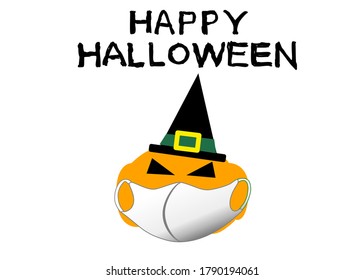 Happy Halloween banner or party invitation background with pumpkin wear hat .Place for text.