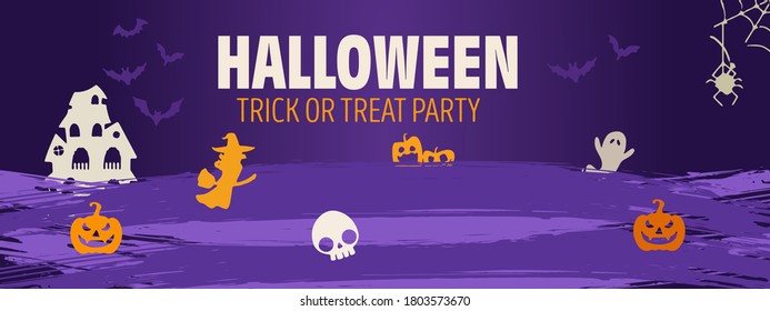 Happy Halloween banner or party invitation background with night clouds and pumpkins 