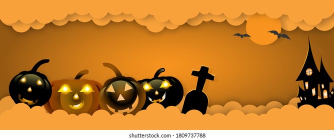 Happy Halloween banner party invitation background. greeting card poster. Vector illustration.