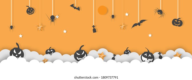 Happy Halloween banner party invitation background. greeting card poster. Vector illustration.