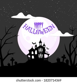 Happy Halloween banner or party invitation background with pumpkins. Vector illustration. spiders web and flying bats. Place for text