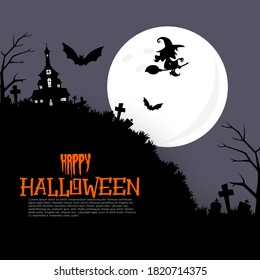 Happy Halloween banner or party invitation background with pumpkins. Vector illustration. spiders web and flying bats. Place for text