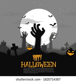 Happy Halloween banner or party invitation background with pumpkins. Vector illustration. spiders web and flying bats. Place for text