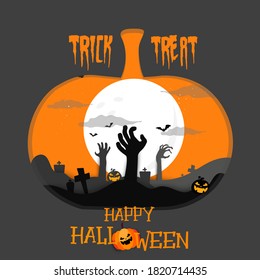 Happy Halloween banner or party invitation background with pumpkins. Vector illustration. spiders web and flying bats. Place for text