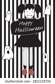 Happy Halloween banner or party invitation background with night clouds and pumpkins in paper cut style. Vector illustration. Full moon in the sky, spiders web and flying bats. Place for text