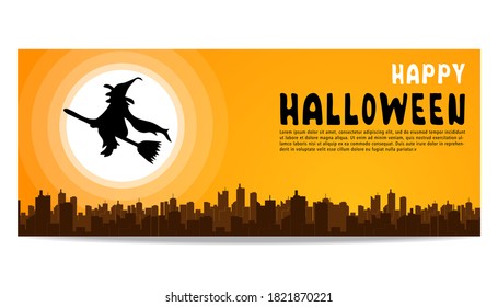 Happy-halloween-Banner oder Party-Einladung-Hintergrund mit fliegender Hexengrafik