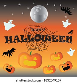 Happy Halloween banner or party invitation background Pumpkin ghost moon spider web style vector
