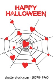 Happy Halloween banner or party invitation background with spiders web and red heart.Place for text.