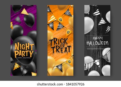 Happy Halloween banner or party invitation background with night clouds and pumpkins