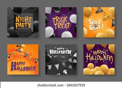 Happy Halloween banner or party invitation background with night clouds and pumpkins
