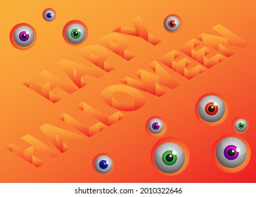 Happy Halloween banner or party invitation background, sale poster. Vector illustration with scary eyes and text with depth effect.