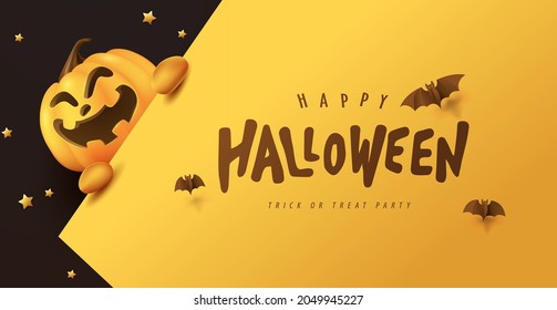 Happy Halloween banner or party invitation background with pumpkins Festive Elements Halloween
