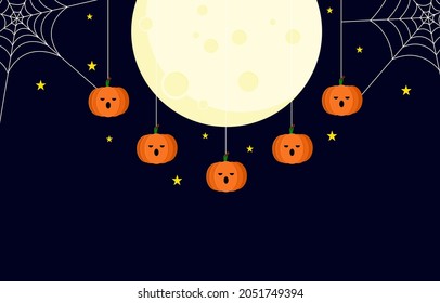 Happy Halloween banner or party invitation background with pumpkin jack o lantern and star spider web. Vector illustrations background. Place for text.