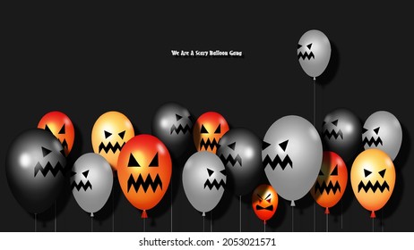 Happy Halloween banner or party invitation background with negative space for writing text. Scary Balloon Gang.