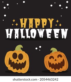Happy Halloween banner or party invitation background with night clouds and pumpkins in paper cut style. Vector illustration. Full moon in the sky, spiders web and flying bats. Place for text
