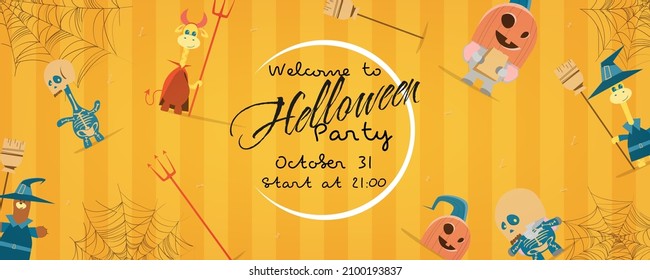 Happy Halloween banner for party invitation background. Vector illustration.