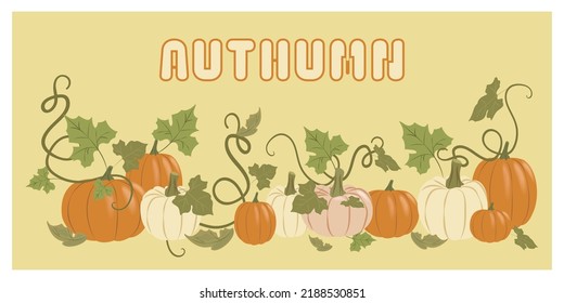 Happy Halloween banner or party invitation background with bats and pumpkins in flat style. Vector illustration