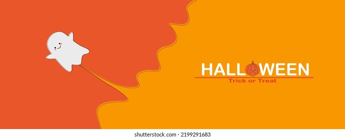 Happy Halloween banner or party invitation background. Cute ghost and pumpkin cartoon style. Moon Place of text for Halloween festival. Vector illustration design 