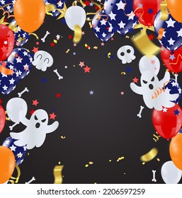 Happy Halloween banner or party invitation background with night  Vector illustration. spiders web and flying bats. Place for text