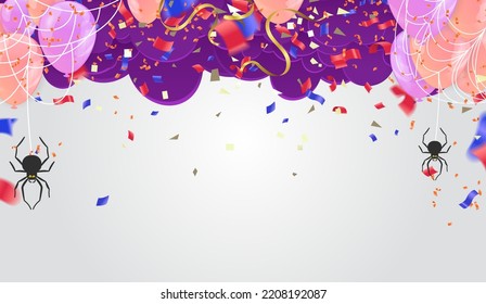 Happy Halloween banner or party invitation background with night  Vector illustration. spiders web and flying bats. Place for text