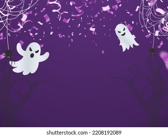 Happy Halloween banner or party invitation background with night  Vector illustration. spiders web and flying bats. Place for text