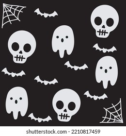 Happy Halloween banner or party invitation background with bats and ghosts and spider webs. Vector illustration