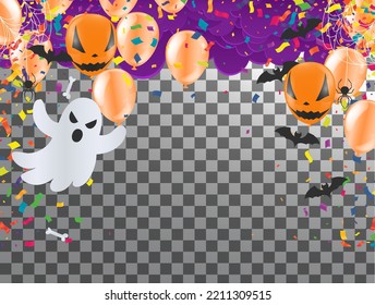 Happy Halloween banner or party invitation background with night  Vector illustration. spiders web and flying bats. Place for text