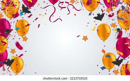 Happy Halloween banner or party invitation background with night  Vector illustration. spiders web and flying bats. Place for text