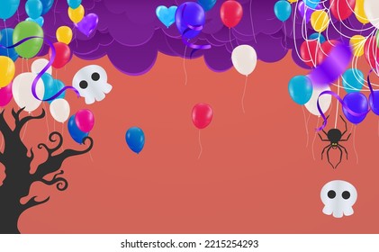 Happy Halloween banner or party invitation background with night  Vector illustration. spiders web and flying bats. Place for text