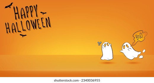 Happy Halloween banner or party invitation background. hand drawn style. Cute background design for Halloween. Space for text. Vector illustration.