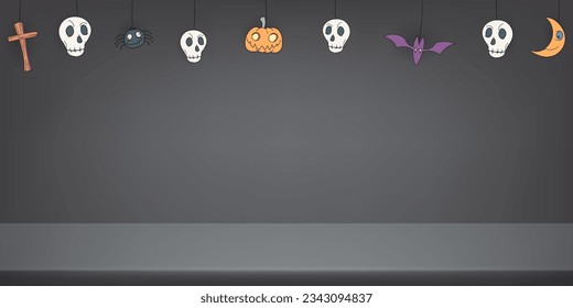 Happy Halloween banner or party invitation background. Cute background design for Halloween. Space for text. Vector illustration.