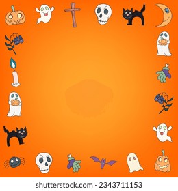 Happy Halloween banner or party invitation background. Website spooky or banner template. Cute background design for Halloween. Space for text. Vector illustration.