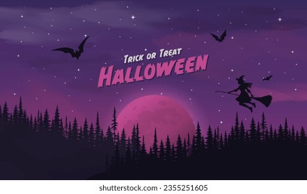 Happy halloween banner or party invitation background with violet fog clouds and pumpkins	