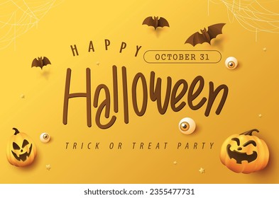 Happy Halloween banner or party invitation background with pumpkins Festive Elements Halloween
