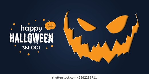 Happy Halloween banner or party invitation background in paper cut style.