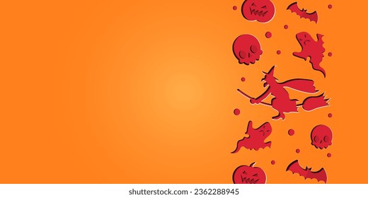 Happy Halloween banner or party invitation background in paper cut style.