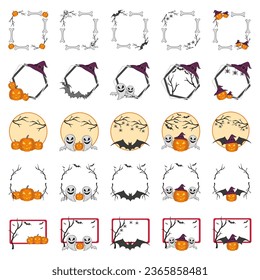 Happy Halloween banner or party invitation background with clouds, bats and pumpkins in paper cut style. Vector illustration. Full moon in orange sky, spider web and witch's cauldron. Place for text