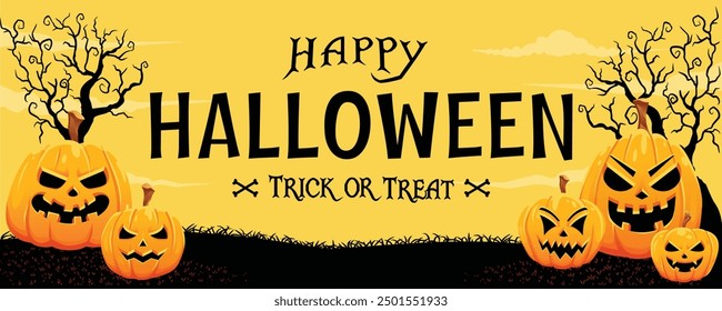 Happy Halloween banner or party invitation background. Halloween greeting vector design illustration