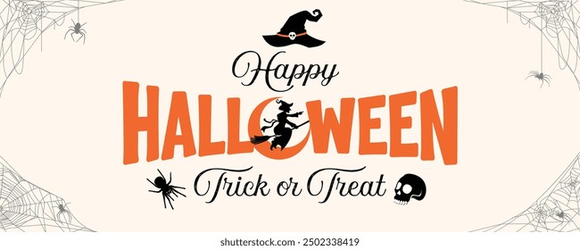 Happy Halloween banner or party invitation background. Halloween greeting vector design illustration