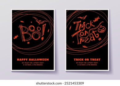 Happy Halloween banner or party invitation card. Spooky halloween typography, lettering. Eps10 vector.