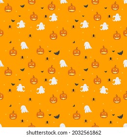 Happy Halloween banner or party invitations background with pumpkin jack o lantern in the sky and flying bats vecter illustrations pattern. 