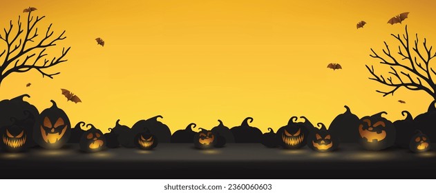 Happy Halloween banner with Halloween pumpkin copy space and night scene