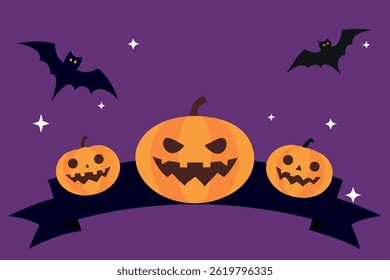 happy halloween banner with pumpkins bats