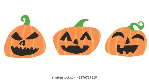 Happy Halloween banner. Pumpkins isolated. Main symbol of Happy Halloween holiday. Orange pumpkins with smile. Horizontal poster header for website. Vector illustration