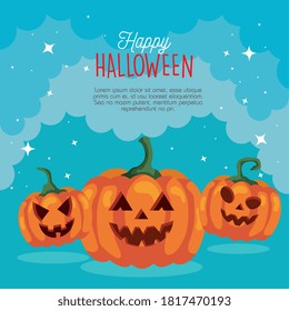 happy halloween banner with pumpkins vector illustration design