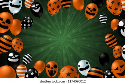 Happy Halloween banner with scary balloon on dark background design. Halloween celebration concept advertising vector illustration.