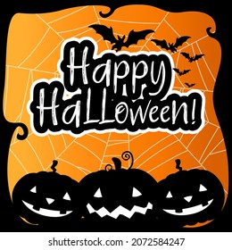 Happy Halloween banner with scary pumpkins illustration