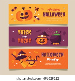 Happy halloween banner. Set of flat designed elements. Vector Illustration