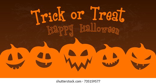 Happy Halloween - banner with silhouette of pumpkins. Vector.